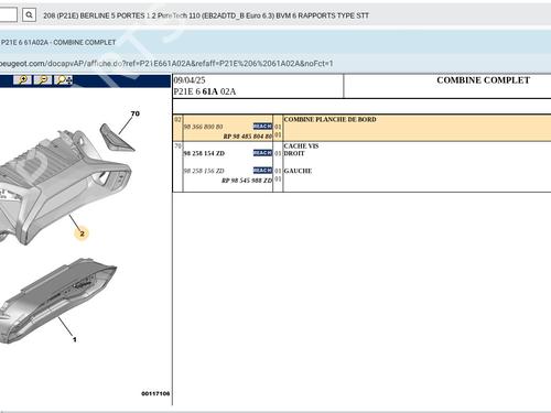 Instrument cluster PEUGEOT 208 II (UB_, UP_, UW_, UJ_) 1.2 PureTech 100 | BP26487C47 