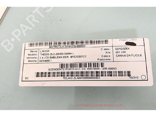 Front right door window LANCIA THESIS (841_) 2.4 D Multijet (841.AXN111, 841.AXH110) | BP27939776C19