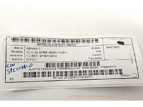 Right sun visor RENAULT CLIO II (BB_, CB_) 1.2 (BB0A, BB0F, BB10, BB1K, BB28, BB2D, BB2H, CB0A,... | BP27939721I2 