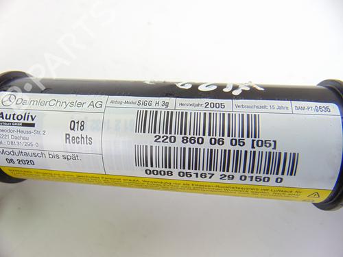 Right curtain airbag MERCEDES-BENZ S-CLASS (W220, V220) S 320 CDI (220.025, 220.125) | BP9223180C12 