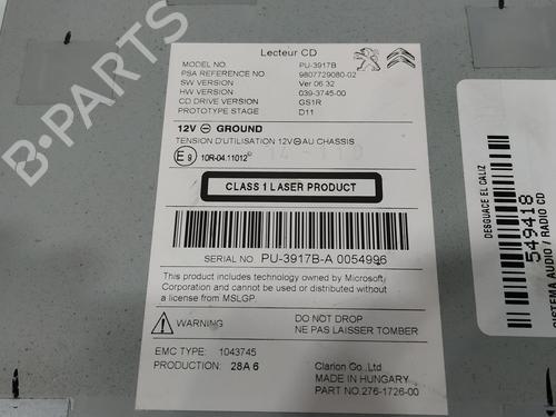 Radio PEUGEOT 508 I (8D_)  | BP30601721E6 