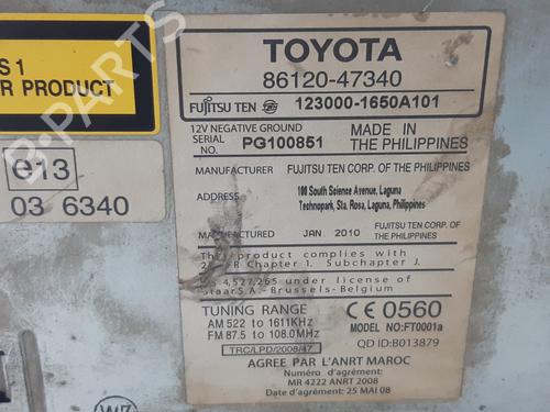 Radio TOYOTA PRIUS (_W3_) 1.8 Hybrid (ZVW3_) | BP7099521E6 