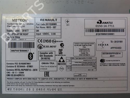 Used Radio RENAULT TWINGO III (BCM_, BCA_) 0.9 TCe 90 (BCM9, BCM2) (90 hp) 22693583