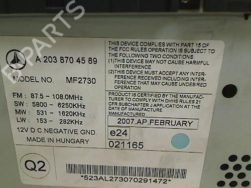Radio MERCEDES-BENZ C-CLASS Coupe (CL203) C 200 CDI (203.707) | BP15745327E6 