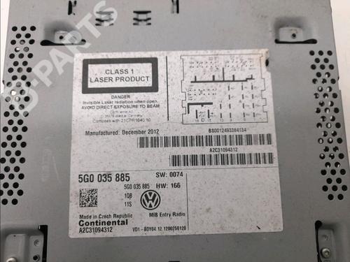 Radio VW GOLF VII (5G1, BQ1, BE1, BE2) 1.6 TDI | BP11725512E6 