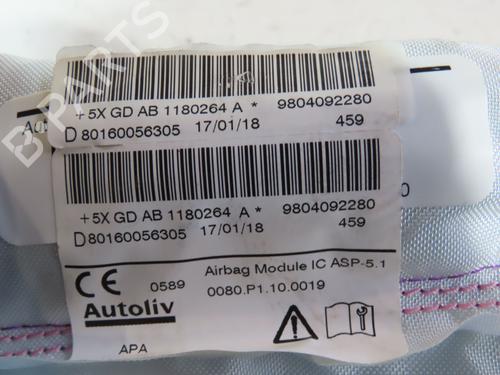 Right curtain airbag PEUGEOT 208 I (CA_, CC_) 1.6 HDi / BlueHDi 75 | BP23161787C12 