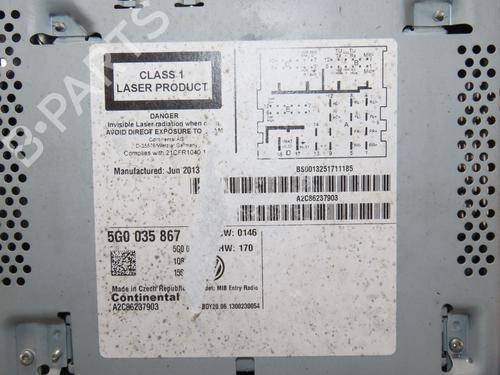 Radio VW GOLF VII (5G1, BQ1, BE1, BE2) 1.6 TDI | BP24521023E6