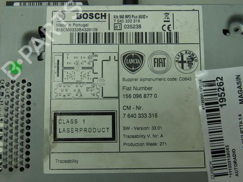 Radio ALFA ROMEO GIULIETTA (940_) 1.6 JTDM (940FXD1A) | BP15953689E6 