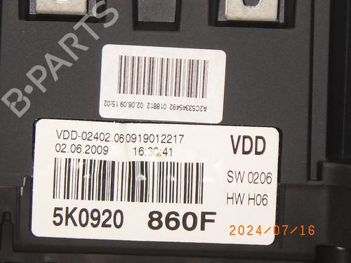 Instrument cluster VW GOLF VI (5K1) 1.4 | BP18919660C47 