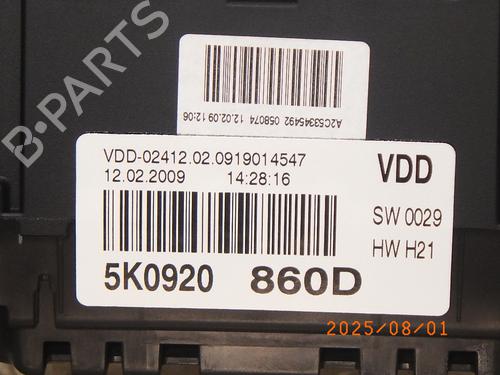 Kombiinstrument VW GOLF VI (5K1) 1.4 | BP27837586C47 