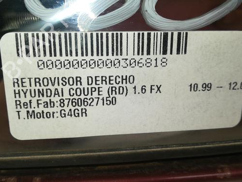 Right mirror HYUNDAI COUPE I (RD) 1.6 16V | BP13110937C27 