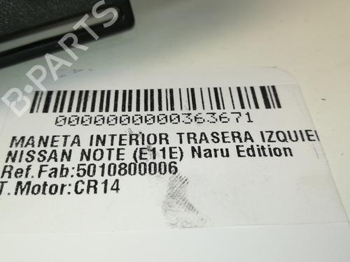 Venstre bagtil invendig håndtag NISSAN NOTE (E11, NE11) 1.4 | BP13876673I15 