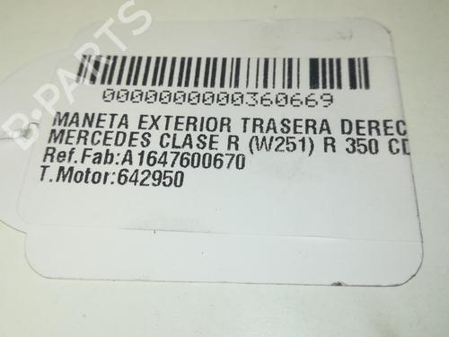 Rear right exterior door handle MERCEDES-BENZ R-CLASS (W251, V251) R 350 CDI 4-matic (251.022, 251.122) | BP13636201C130 