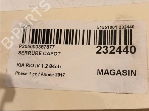 Hood lock KIA RIO IV (YB, SC, FB) 1.25 | BP17730038C133 
