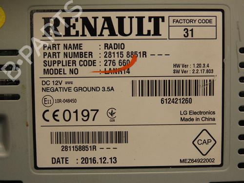 Used Radio RENAULT KADJAR (HA_, HL_) 1.2 TCe 130 (HLMR) (130 hp) 29643679