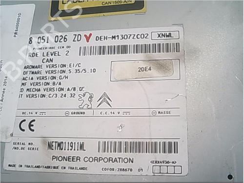 Radio PEUGEOT 208 I (CA_, CC_) 1.4 HDi | BP9407122E6