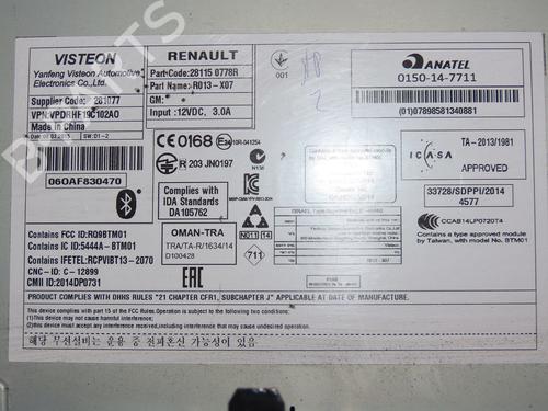 Radio RENAULT TWINGO III (BCM_, BCA_) 1.0 SCe 70 (BCMB) | BP22366653E6 