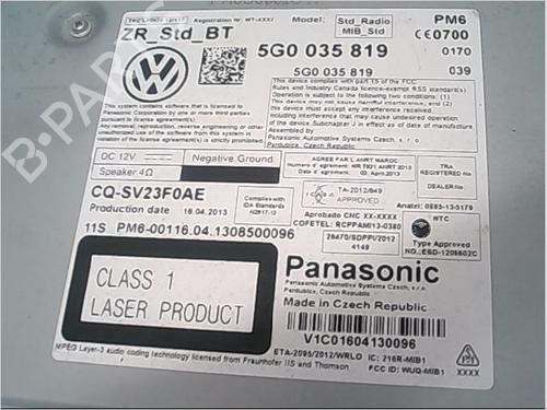 Radio VW GOLF VII (5G1, BQ1, BE1, BE2) 1.6 TDI | BP9407052E6 
