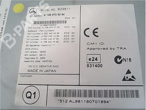 Radio MERCEDES-BENZ B-CLASS Sports Tourer (W245) B 200 CDI (245.208) | BP9408276E6 