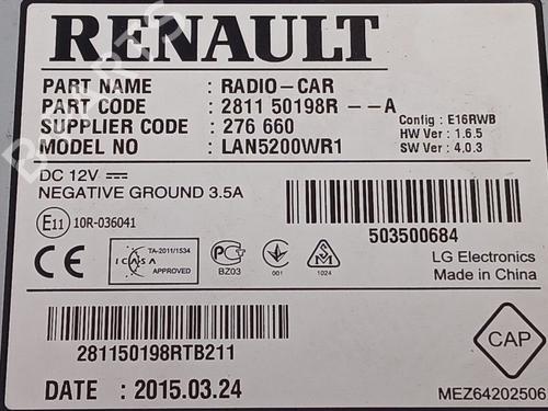 Radio RENAULT CAPTUR I (J5_, H5_) 1.5 dCi 90 (J5N4, J5M5, J5MW, J5M6, J5AL, J5AJ) | BP30154084E6