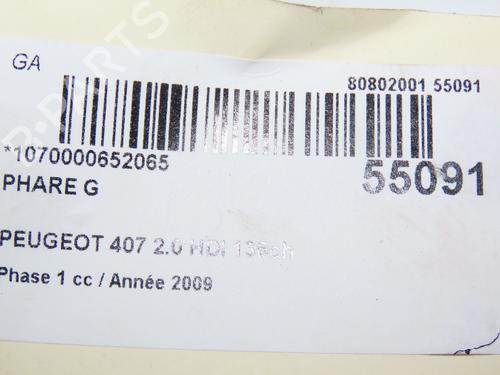 Used Left headlight PEUGEOT 407 (6D_) 2.0 HDi 135 (6DRHRH, 6DRHRE, 6DRHRG, 6DRHRJ) (136 hp) 31121180