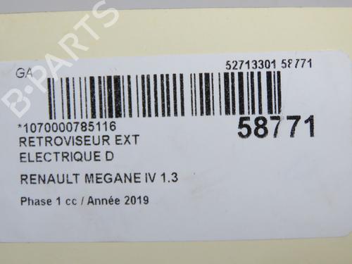 Bakspejl Højre Bakspejl Højre RENAULT MEGANE IV Hatchback (B9A/M/N_) 1.3 TCe 140 (B9NB) (140 hp) 37411071 37411071