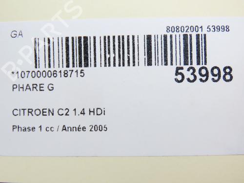 Left headlight CITROËN C2 (JM_) 1.4 HDi | BP28969472C28 