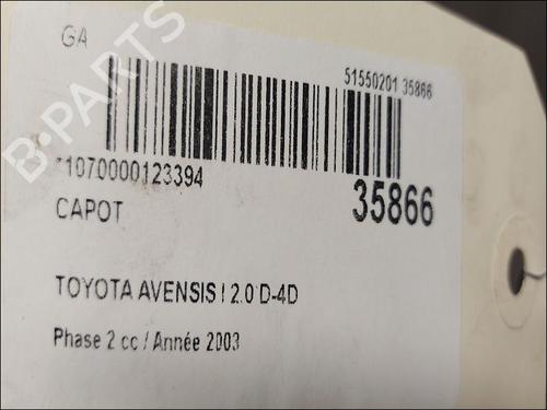 Capot Capot TOYOTA AVENSIS (_T25_) 2.0 D-4D (CDT250_, CDT250R) (116 hp) 23175400 23175400