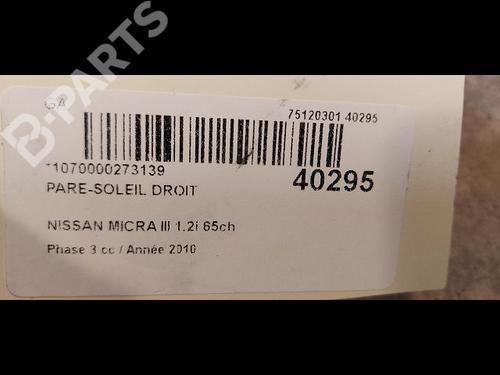Right sun visor NISSAN MICRA III (K12) 1.2 16V | BP9612891I2 