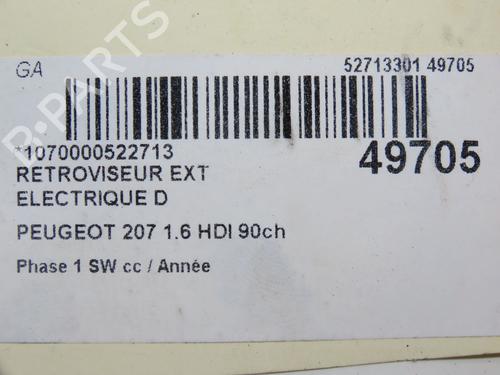 Right mirror PEUGEOT 207 SW (WK_) 1.6 HDi | BP24359003C27