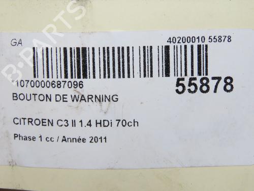 Comutador / Botão 4 piscas CITROËN C3 II (SC_) 1.4 HDi 70 (SC8HZC, SC8HR0, SC8HP4) (68 hp) 31179712