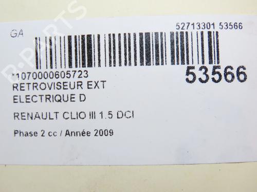 Right mirror RENAULT CLIO III (BR0/1, CR0/1) 1.5 dCi (BR17, CR17) | BP28831384C27 