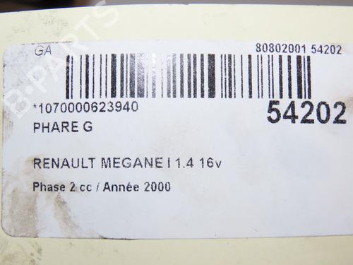 Used Left headlight RENAULT MEGANE I (BA0/1_) 1.4 16V (BA0D, BA1H, BA0W, BA10) (95 hp) 28832560