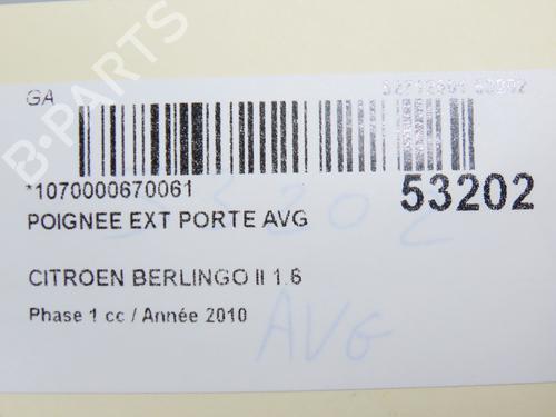 Used Front left exterior door handle CITROËN BERLINGO Box Body/MPV (B9) 1.6 HDi 75 (75 hp) 29645087