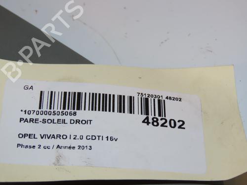 Used Right sun visor OPEL VIVARO A Van (X83) 2.0 CDTI (F7) (90 hp) 23177487