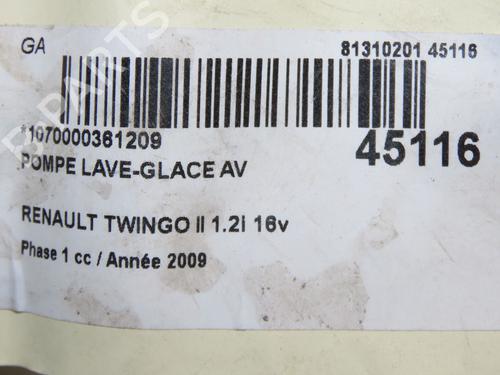 Used Washer pump Washer pump RENAULT TWINGO II (CN0_) 1.2 16V (CN0K, CN0V, CN0A) (76 hp) 14881693 14881693