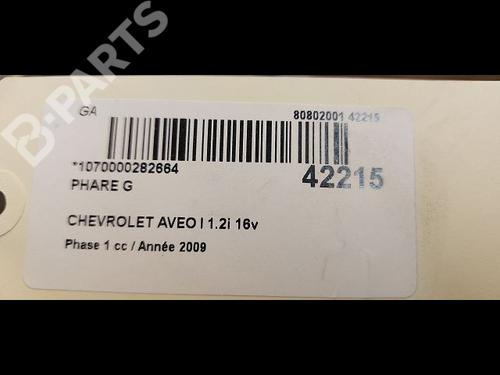 Left headlight CHEVROLET AVEO / KALOS Hatchback (T250, T255) 1.2 LPG | BP9614468C28