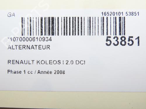 Alternator RENAULT KOLEOS I (HY_) 2.0 dCi 4x4 (HY0K) | BP28829133M7 
