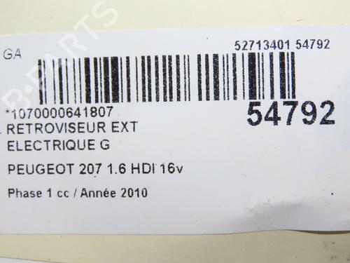 Left mirror PEUGEOT 207 (WA_, WC_) 1.6 HDi | BP28831511C26 