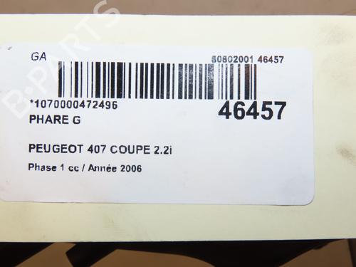 Used Left headlight PEUGEOT 407 Coupe (6C_) 2.2 16V (163 hp) 16520887
