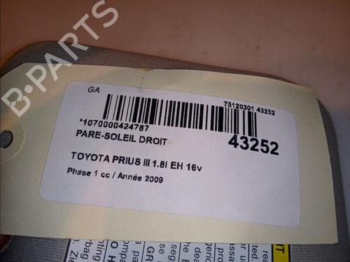 Used Right sun visor TOYOTA PRIUS (_W3_) 1.8 Hybrid (ZVW3_) (99 hp) 12122874