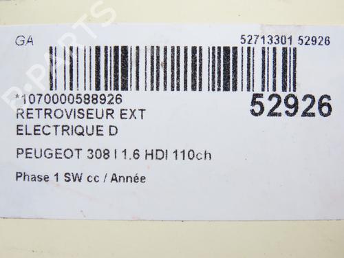 Right mirror PEUGEOT 308 SW I (4E_, 4H_) 1.6 HDi | BP28968645C27 