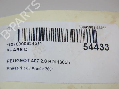 Used Right headlight PEUGEOT 407 (6D_) 2.0 HDi 135 (6DRHRH, 6DRHRE, 6DRHRG, 6DRHRJ) (136 hp) 29318808