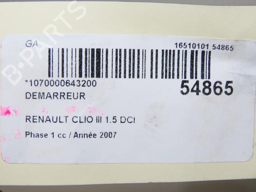 Motor arranque RENAULT CLIO III (BR0/1, CR0/1) 1.5 dCi (BR17, CR17) (86 hp) 31179679