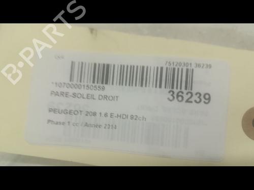Used Right sun visor Right sun visor PEUGEOT 208 I (CA_, CC_) 1.6 HDi (92 hp) 9600921 9600921