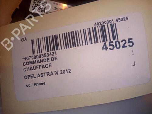 Used Climate control Climate control OPEL ASTRA J (P10) 1.4 Turbo (68) (120 hp) 11921397 11921397