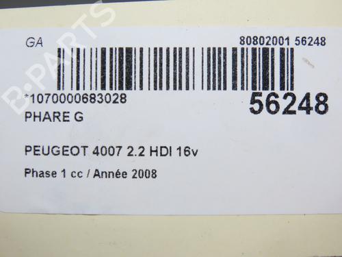 Phare gauche PEUGEOT 4007 (VU_, VV_) 2.2 HDi (156 hp) 30522363
