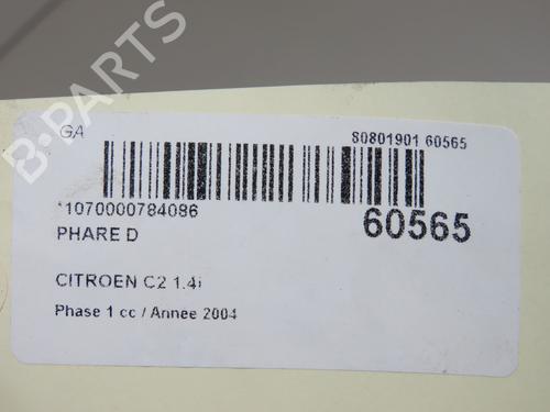 Used Right headlight Right headlight CITROËN C2 (JM_) 1.4 (73 hp) 40026384 40026384
