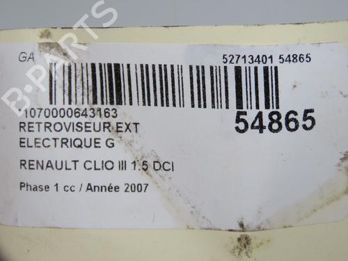 Used Left mirror RENAULT CLIO III (BR0/1, CR0/1) 1.5 dCi (BR17, CR17) (86 hp) 31179738