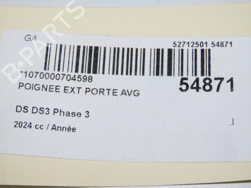 Venstre fortil udvendigt håndtag DS DS 3 / DS 3 CROSSBACK (UR_, UC_, UJ_) 1.2 PureTech 130 (URHNSS) (131 hp) 31747993